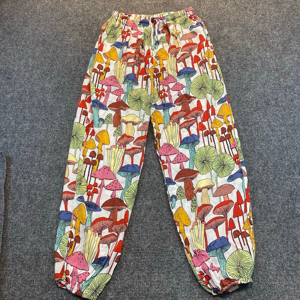 LA Soul Womens Mushroom Print Jogger Pants Lightweight Drawstring Casual Small
